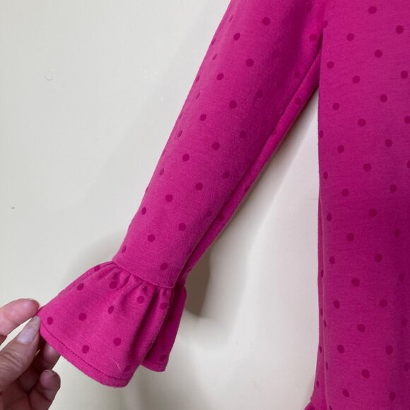 Lands End Girls Dress 4 Pink Polka Dot Ruffle Hem Long Sleeve Polyester Blend - Picture 4 of 8